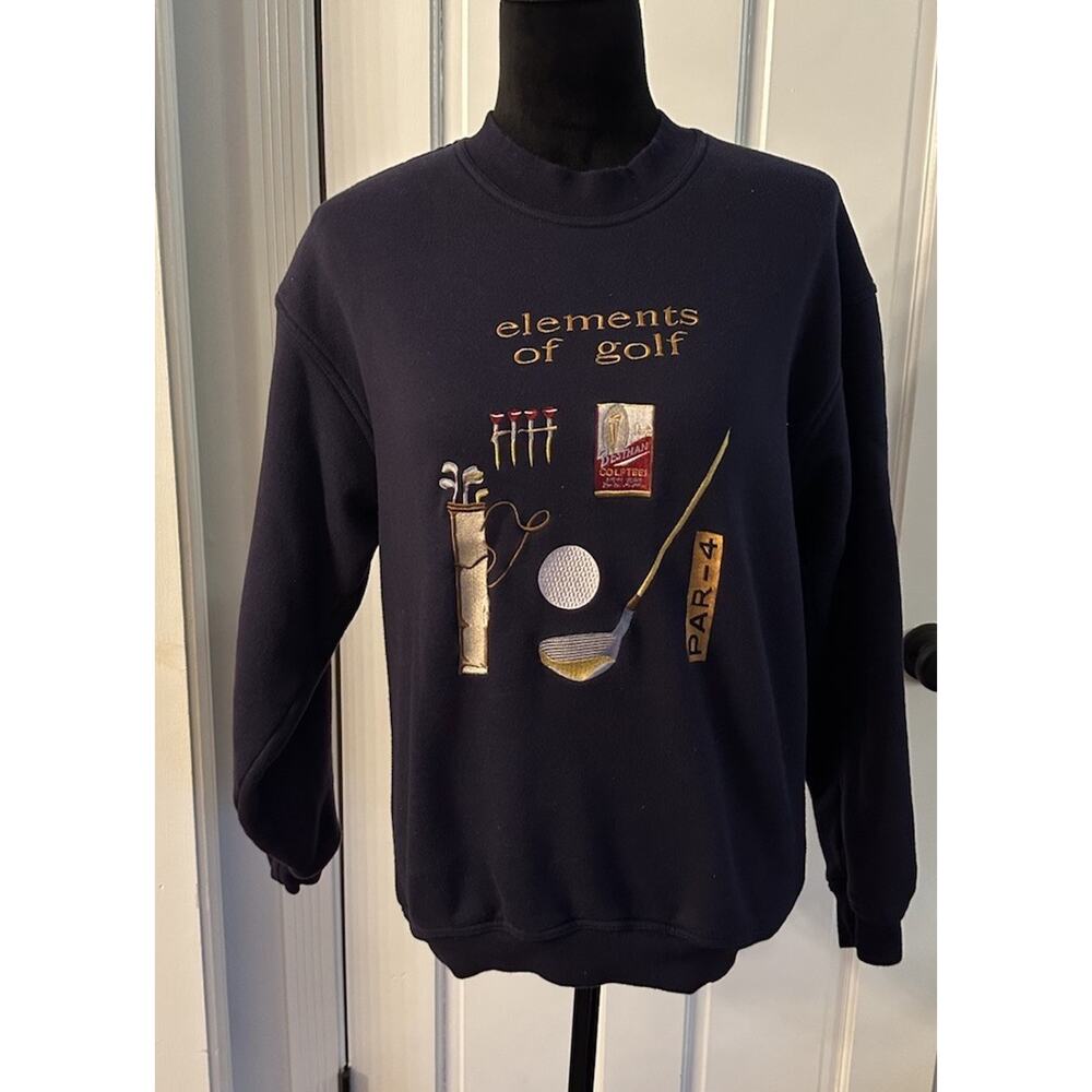 Vintage 90s Golf Sweatshirt Zinger Brand Classic Crew Embroidery Small Navy Blue